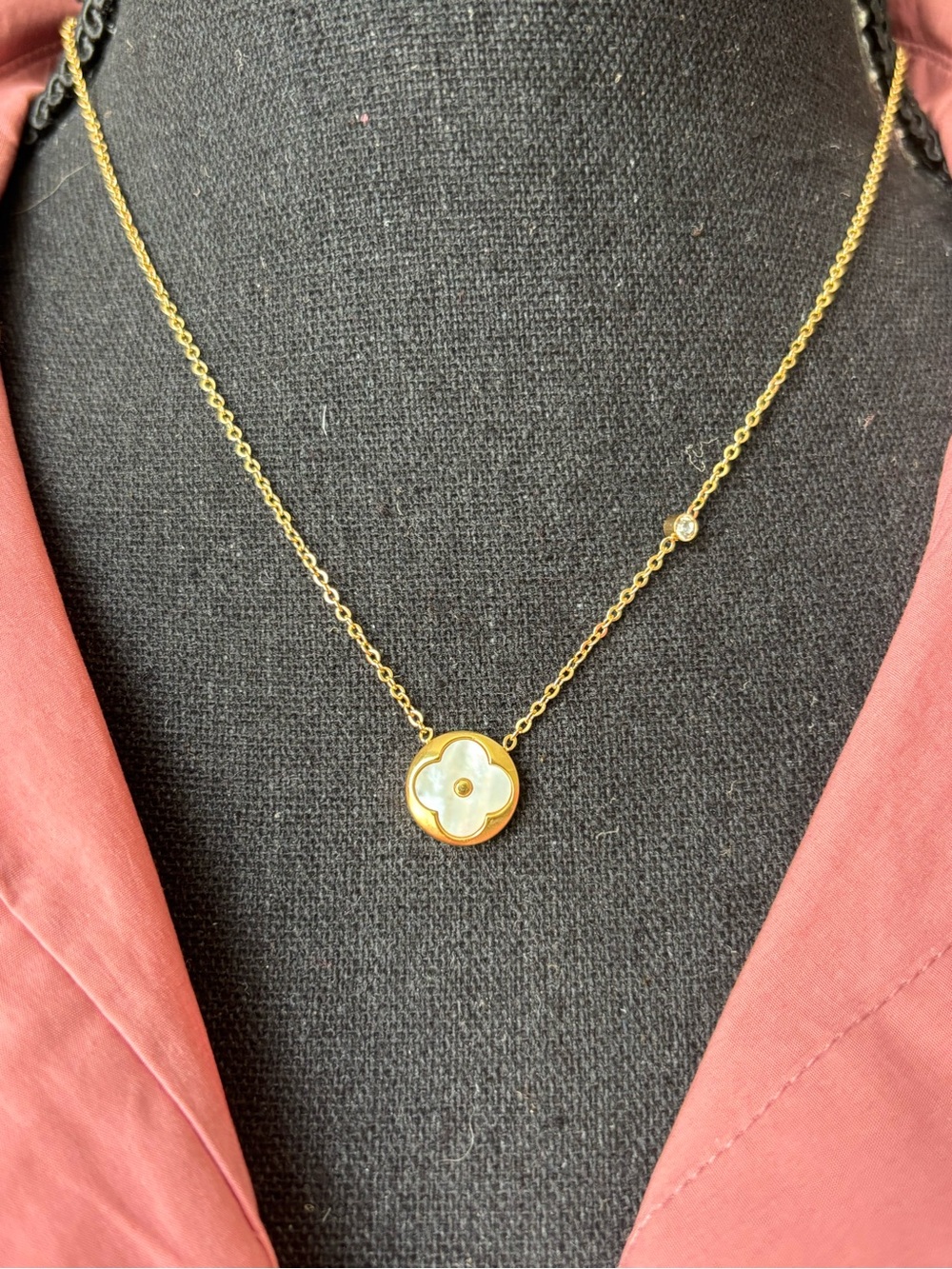 Gold Flower Pendant Necklace with Mother-of-Pearl Accent